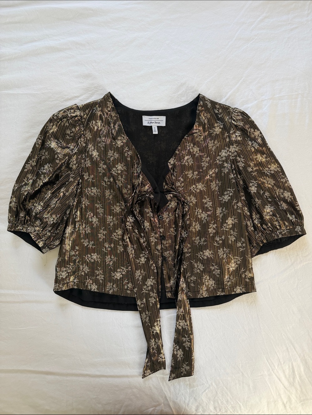 & Other Stories Floral Tie-Neck Puff Sleeve Top